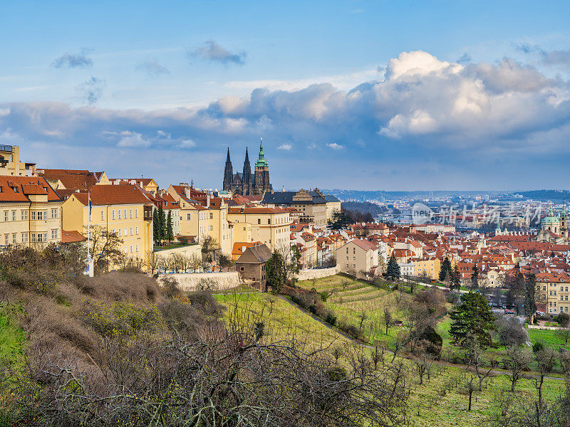 Hilltop suburb of Hradcany during a winter afternoon in Prague, Czech Republic